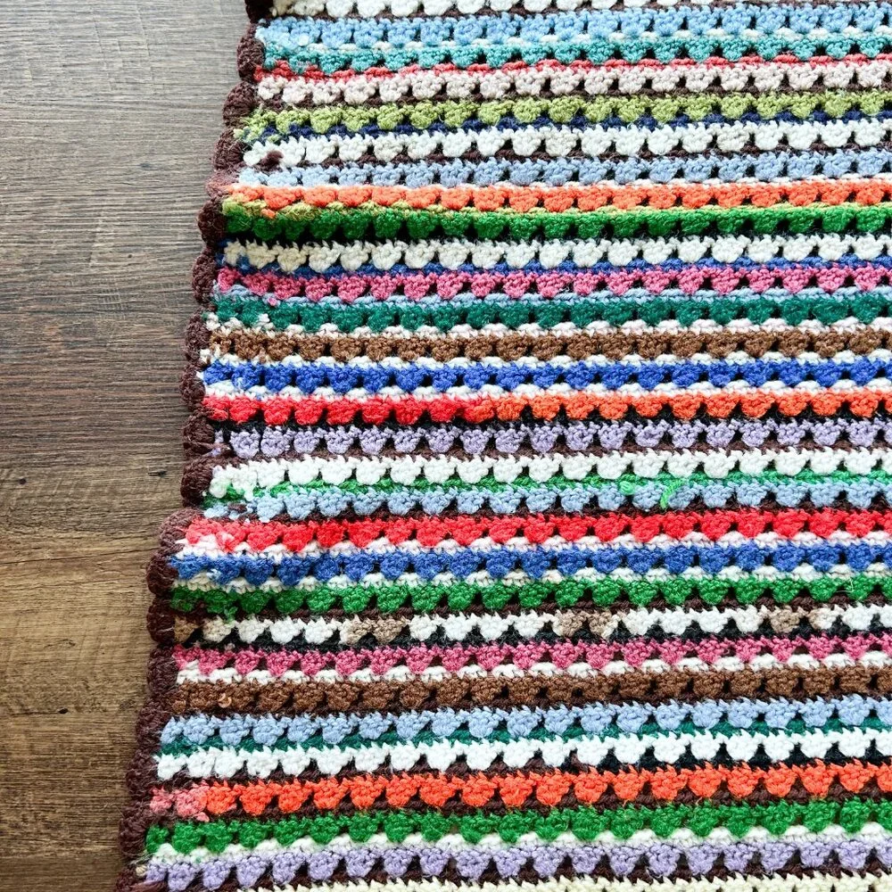 Vintage Knitted Blanket, 1970s Style, Funky Blanket, Handmade Hand Knit Blanket